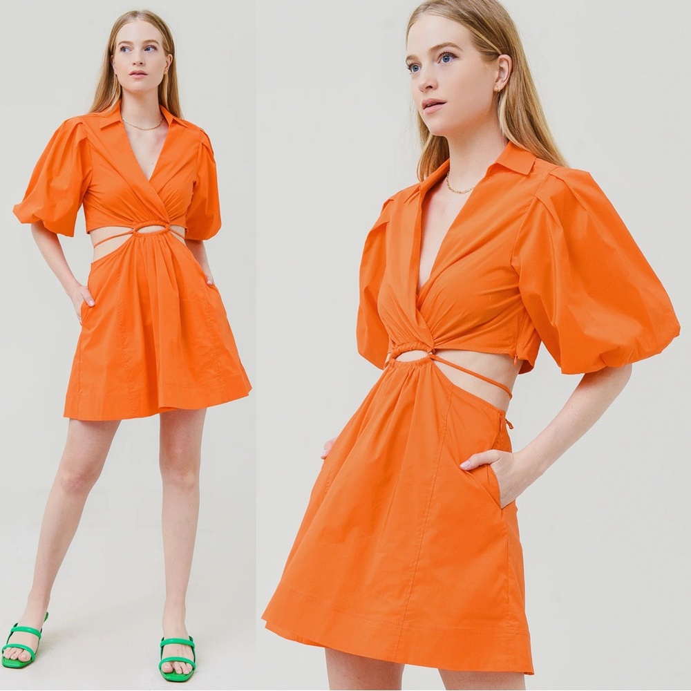 Jonathan Simkhai Orange Mini Dress with Puff Sleeves-Size S